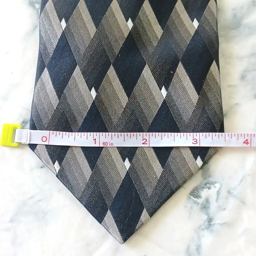 Joseph &‎ Feiss 100% Silk Tie Men Black Grey Silver Geometric Argyle Diamond